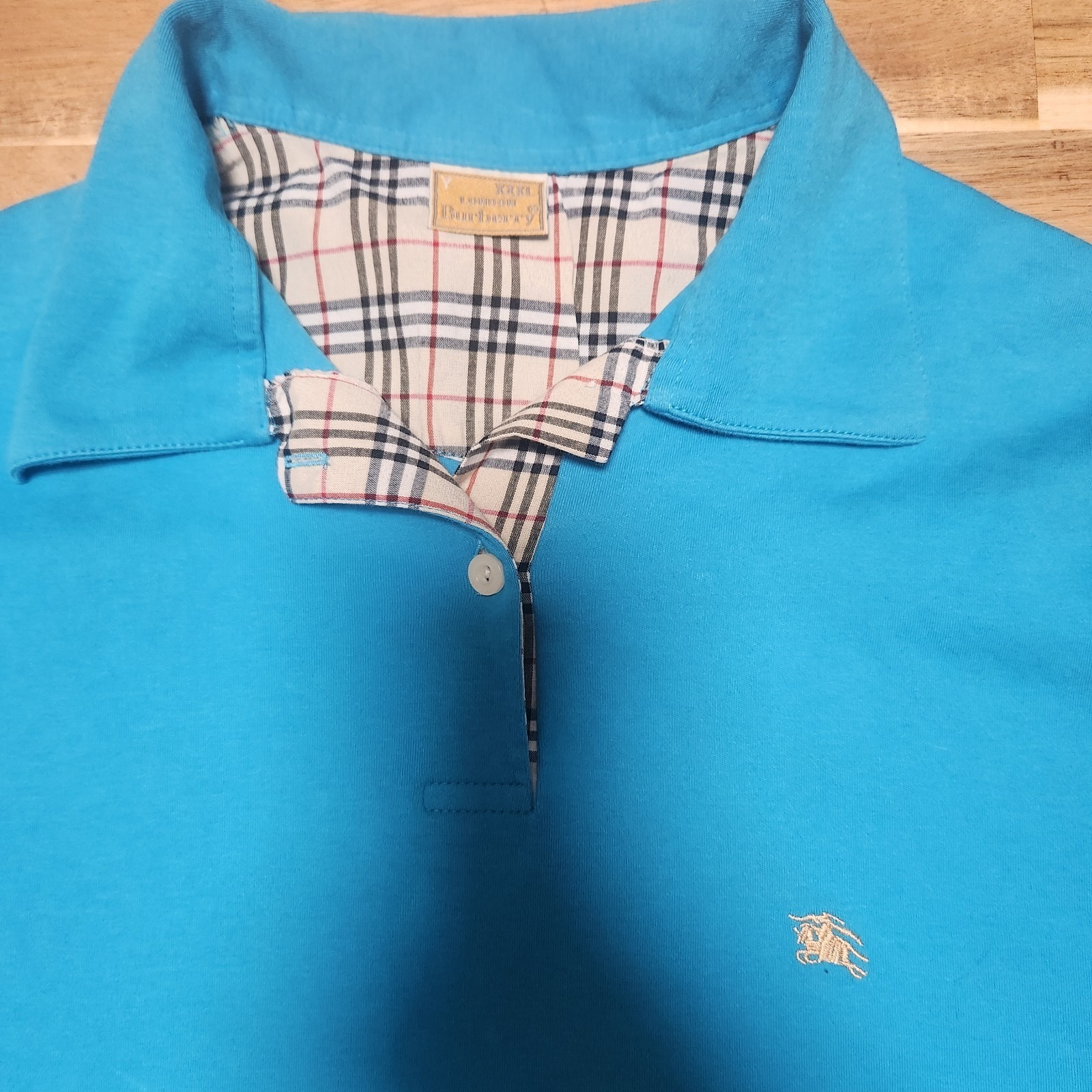 Vintage Burberry London Nova Check Trim Polo Blue Women's Small S (Tagged Xxxl)
